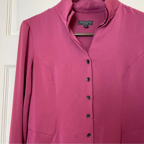 RARE Rag & Bone Deep Red Hi-Low Button Up - Picture 3 of 10